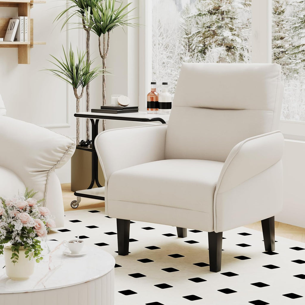 Morden Accent Chair with PU Leather Armrest,Upholstered Chairs Lounge Faux Leather Reading Chairs Side Sitting - Set of 2