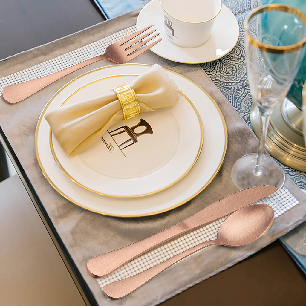 40 Piece Matte Copper Silverware Set, Rose Gold Flatware Set for 8