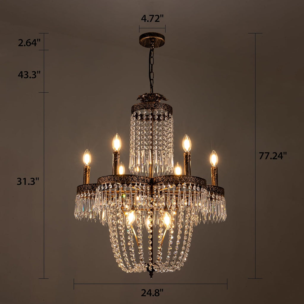 Crystal Chandelier for Dining Room, 25" French Empire Crystal Chandeliers for Bedroom, Rustic Farmhouse Chandelier Antique Bronze Kitchen Island Light Fixture for Living Room Foyer Entryway A108-B0D8JDDCZ1