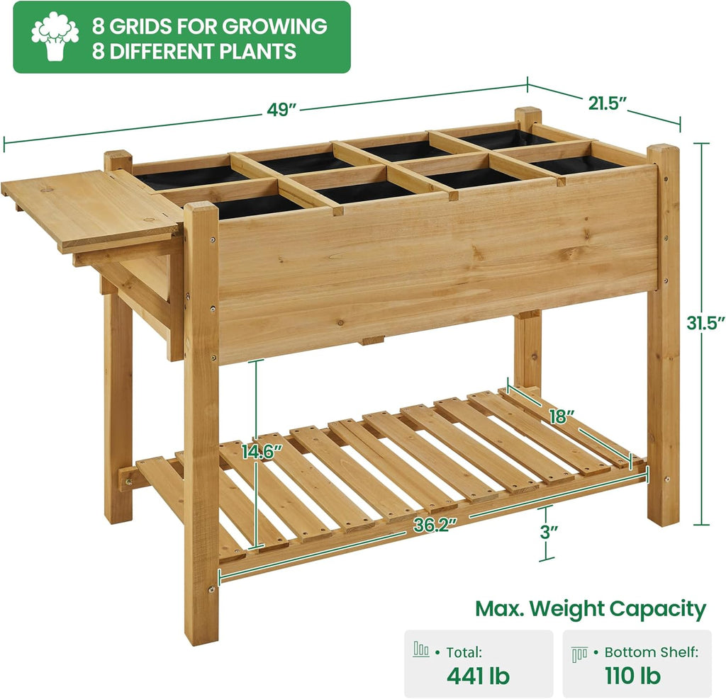Herb Garden Planter Outdoor Wood Standing Garden Bed,Light Brown | 49 x 22 x 32 in with 8 Planting Pockets, Foldable