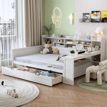 Full Size Daybed with Desk and Storage Drawers, Antique White