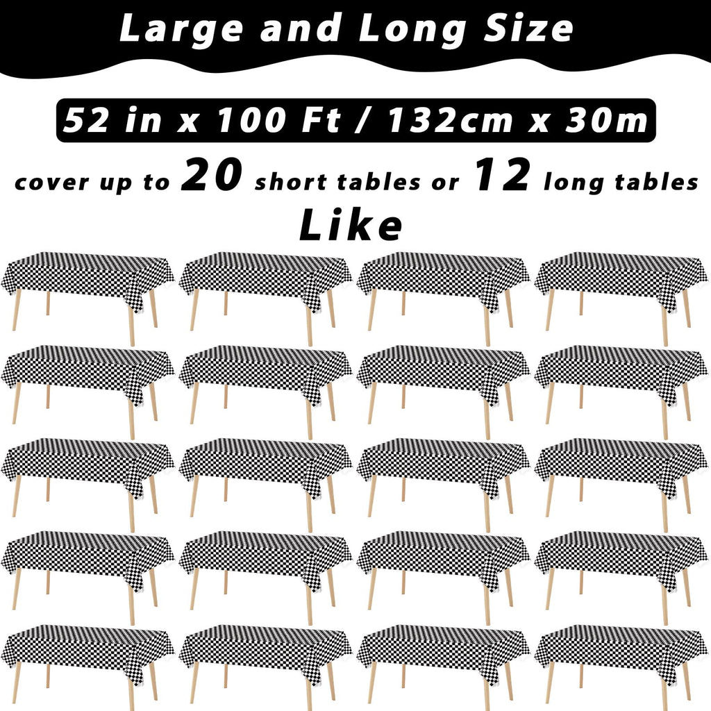 Black and White Checkered Tablecloth Roll 52 in x 100 Ft with Slide Cutter Black Checkered Table Cloth Roll Picnic