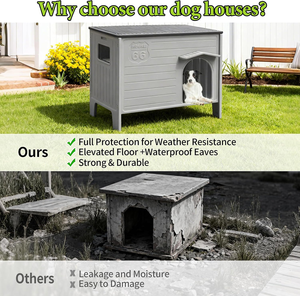 Dog House Outdoor Weatherpoof Plastic Large Dogs Houses Indoor