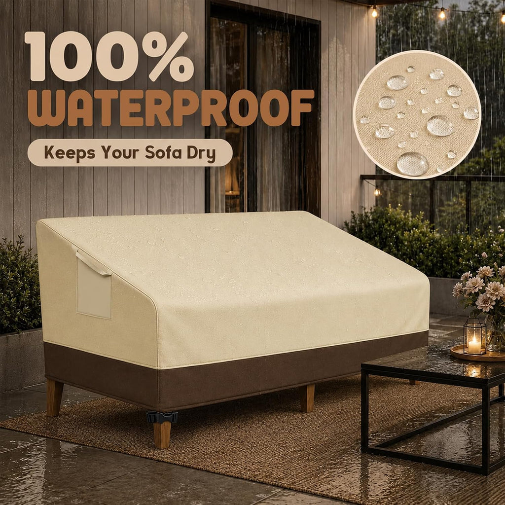 Waterproof Outdoor Sofa Cover for 3-Seater Patio Couch, Heavy Duty Lawn Furniture Cover with Air Vent and Handles