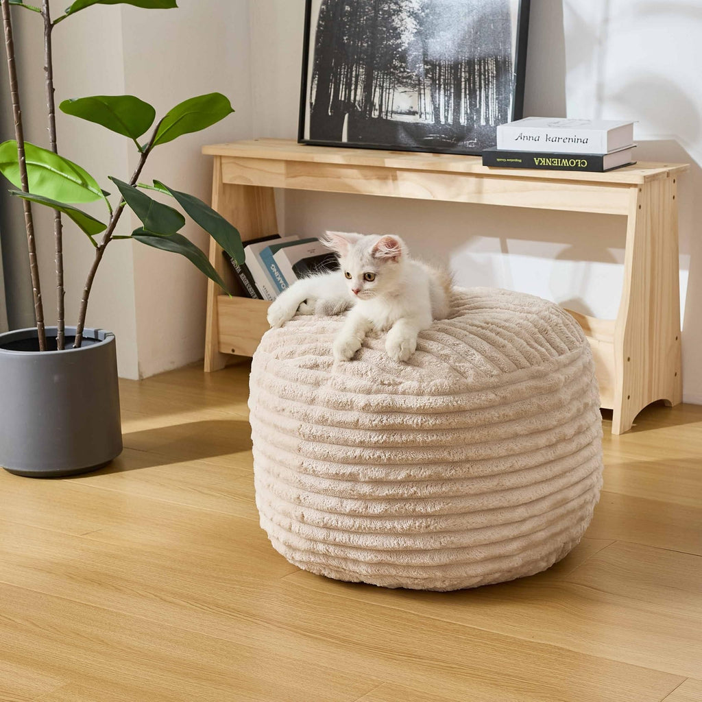 20in Round Pouf Ottoman Floor Poufs Foot Ultra Soft Faux Fur Fabric