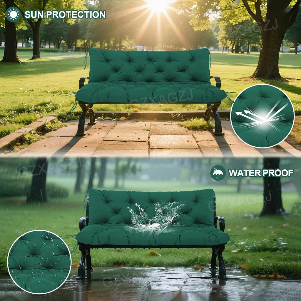 Outdoor Swing Cushions 48 inch Waterproof Porch Swing Cushions 2-3 Seater Replacement with Backrest and Ties Swing