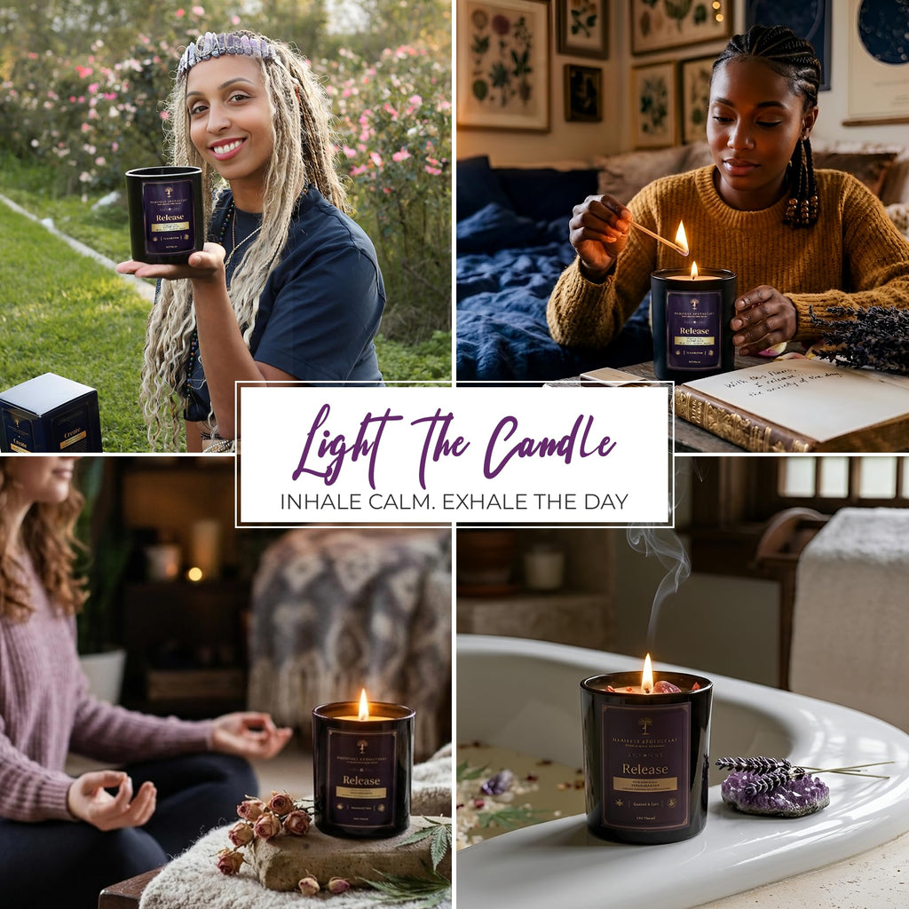 Aromatherapy Scented Candle for Women & Men - Infused with Rose Petals, Cannabis, & Amethyst Crystals - 100% Cotton