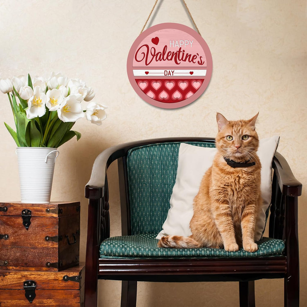 Happy Valentine's Day Welcome Door Sign 12"x12" Valentines Day Decorations Door Hanger Rustic Wooden Hanging Wall