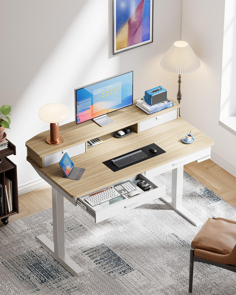 48 x 30 inch Electric Standing Desk with 4 Drawers, Natural
