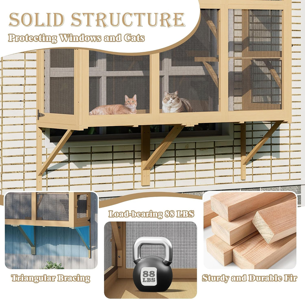 Catio Large Cat Window Box Enclosure, Wooden, Natural