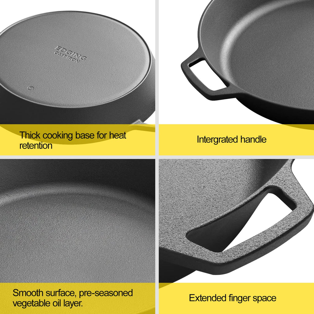 Pre-Seasoned Large Cast Iron Skillet 17 Inch, Dual Handle Outdoor Camping Frying Pan, Pizza Pan, Use for Grill
