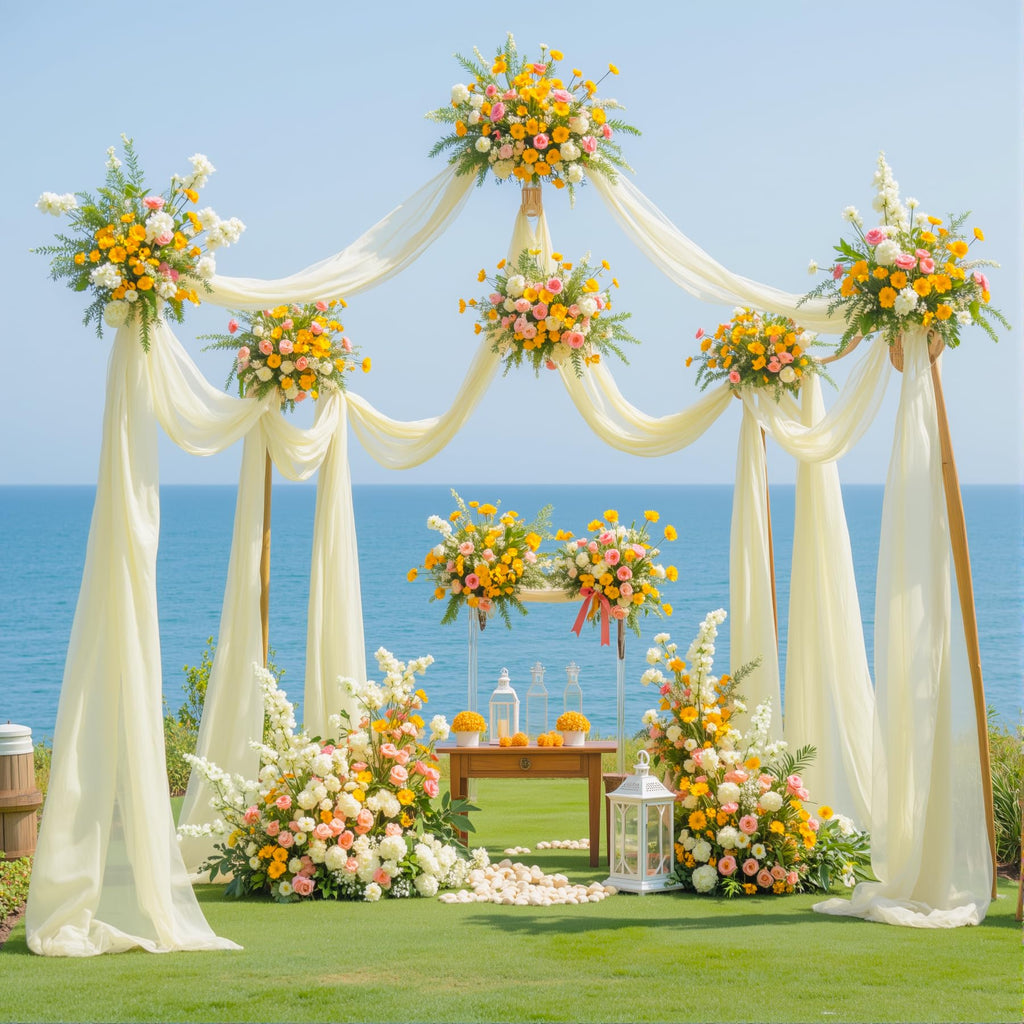4 Panels Wedding Arch Draping Fabric Ivory Sheer Backdrop Curtain Arch Drape for Wedding Ceremony Reception, Bridal