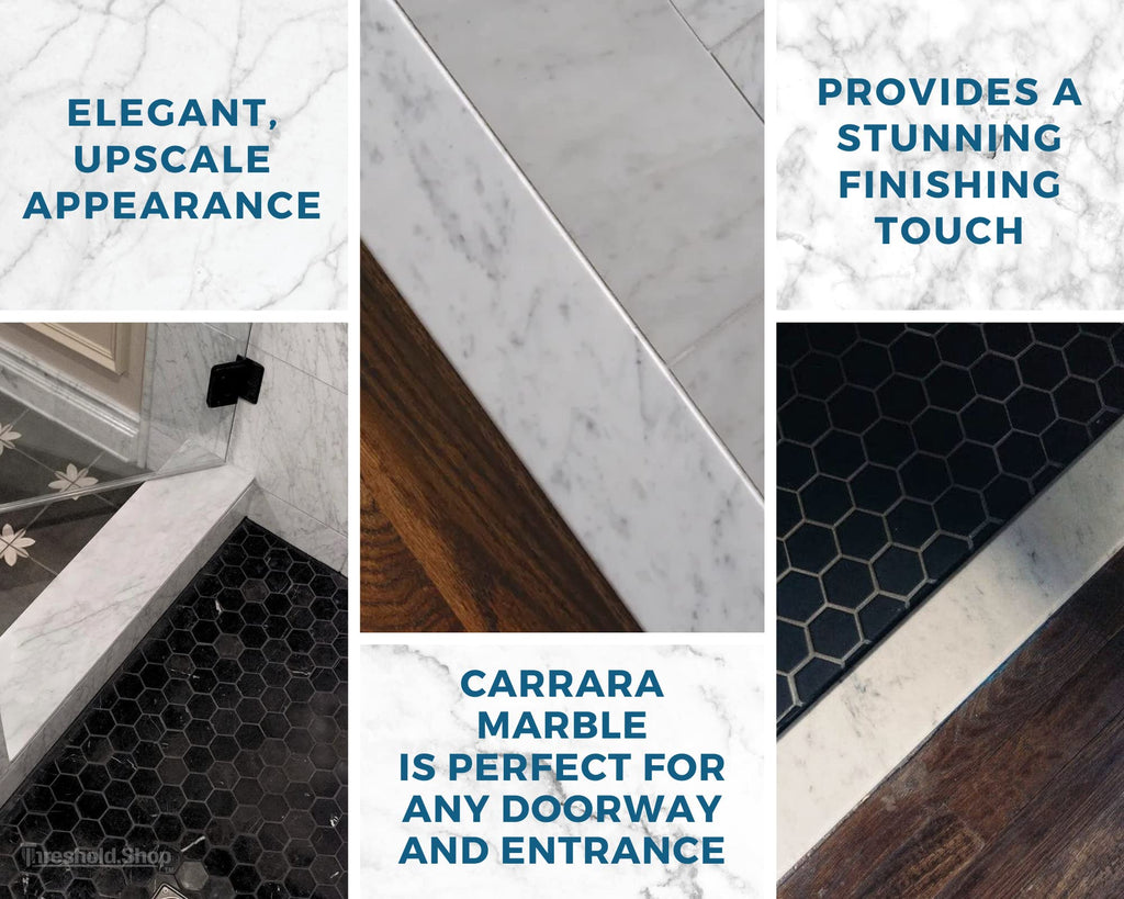 Italian White Carrara Polished Marble Threshold Double Bevel for Floor Transitions (4" x 30")