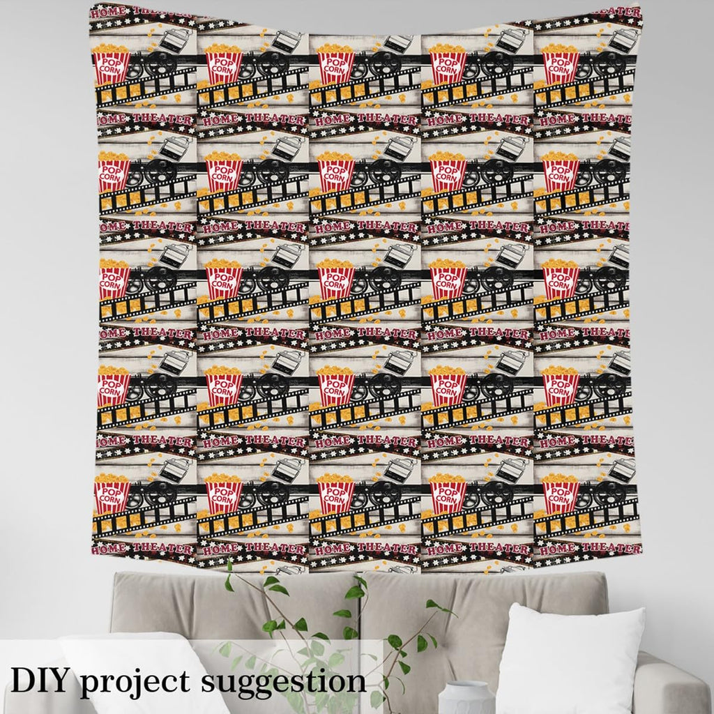 Popcorn Upholstery Fabric for Chairs Couch, Popcorn Printed Cinema Poster Design Fabric By The Yard, Movie Theater