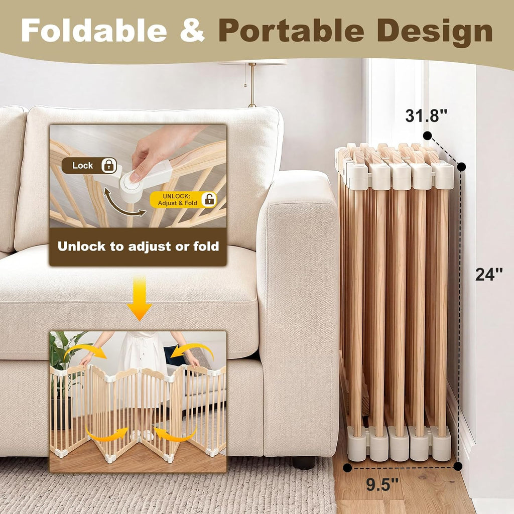 Foldable Wooden Playpen for Babies, Extra Large Play Pen, 90 x 60 x 24 in | Pre-Assembled Wooden Baby Playpen, Ready