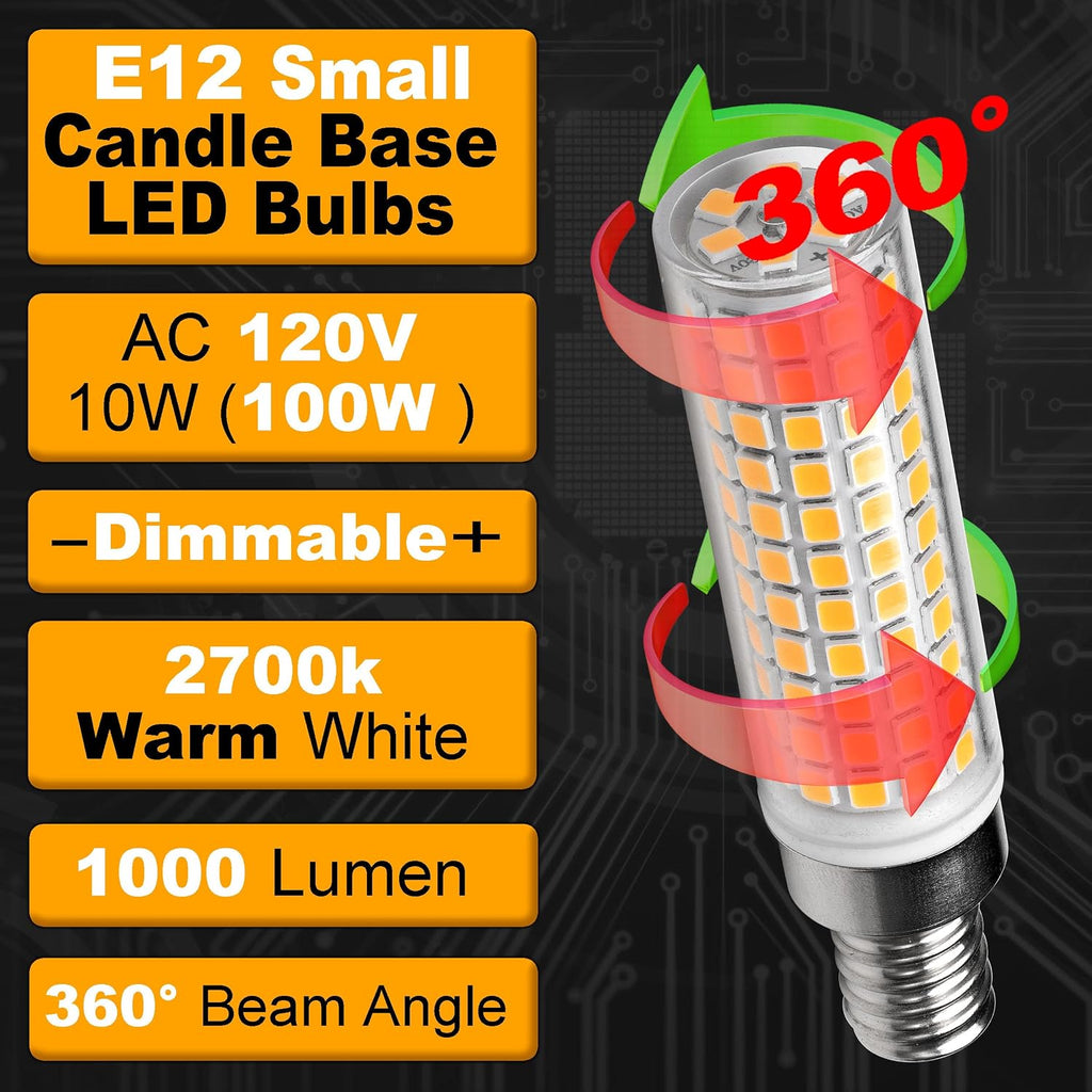 E12 Dimmable Candelabra Light Bulb 100W Equivalent 2700K Warm White, 3 Pack