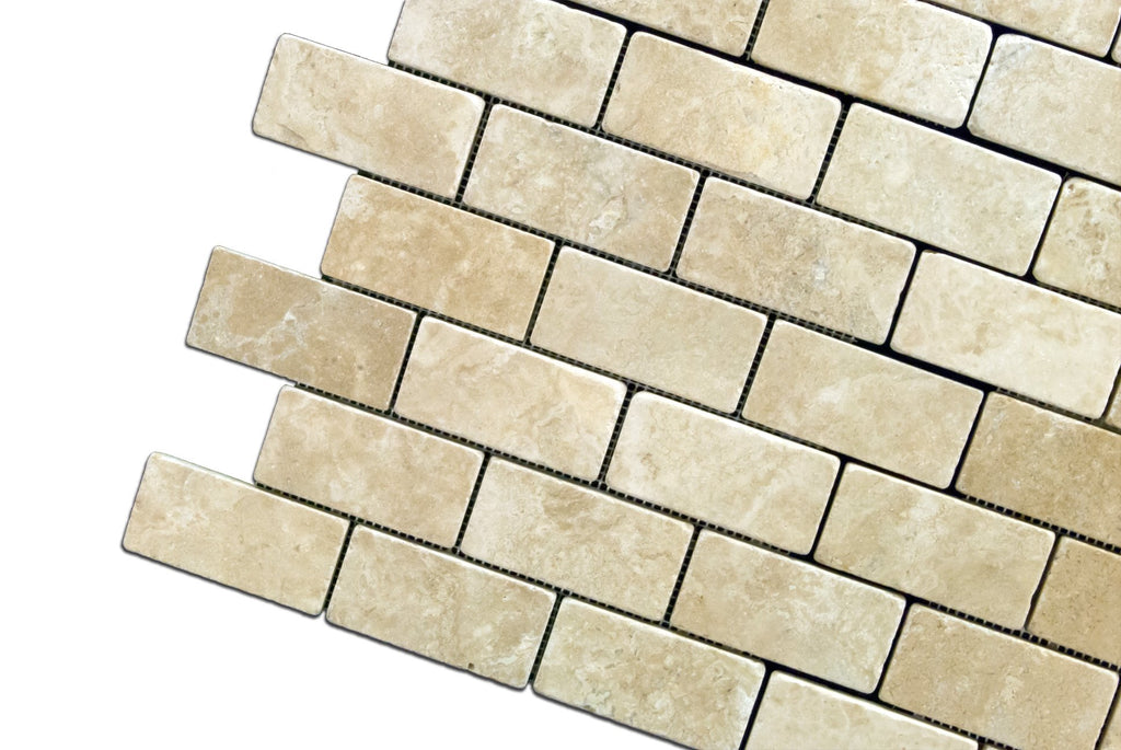 Durango Cream 2 X 4 Tumbled Travertine Brick Mosaic Tile - Box of 5 sq. ft.