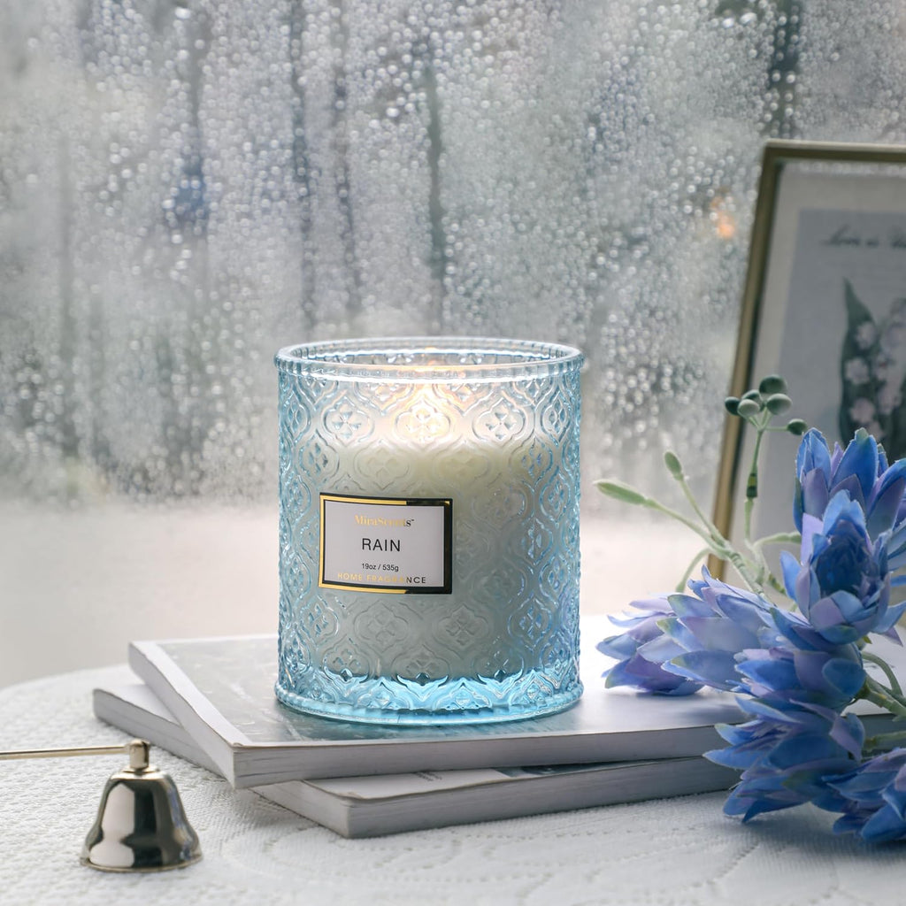 Rain Summer Scented Candles, 19oz Aromatherapy Candles Gifts for Women, Blue Luxury Large Decorative Candles - Set of 19