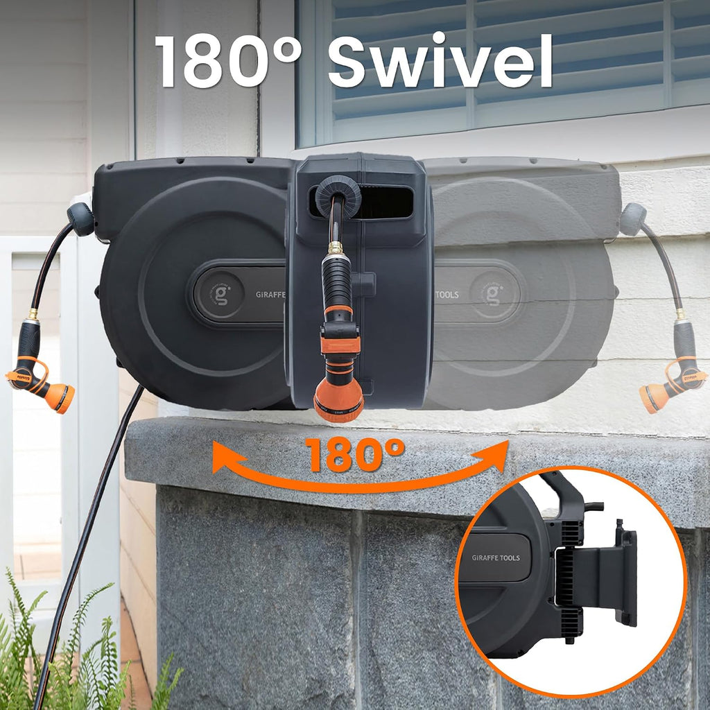 Retractable Garden Hose Reel 5/8"115FT Wall Mount Auto Rewind | Any Length Lock,Auto Rewind System,180° Swivel
