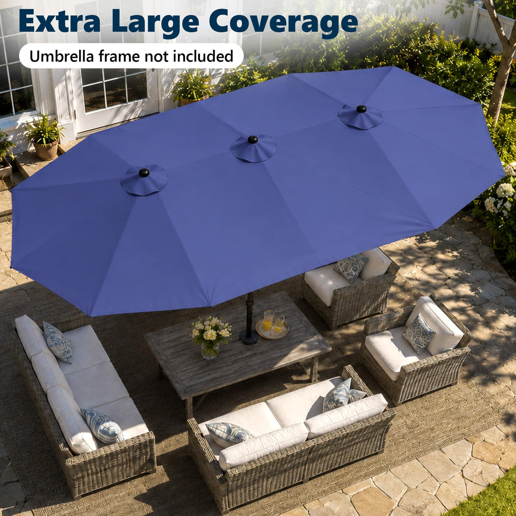 15ft Triple Umbrella Replacement Canopy Double Sided, Blue