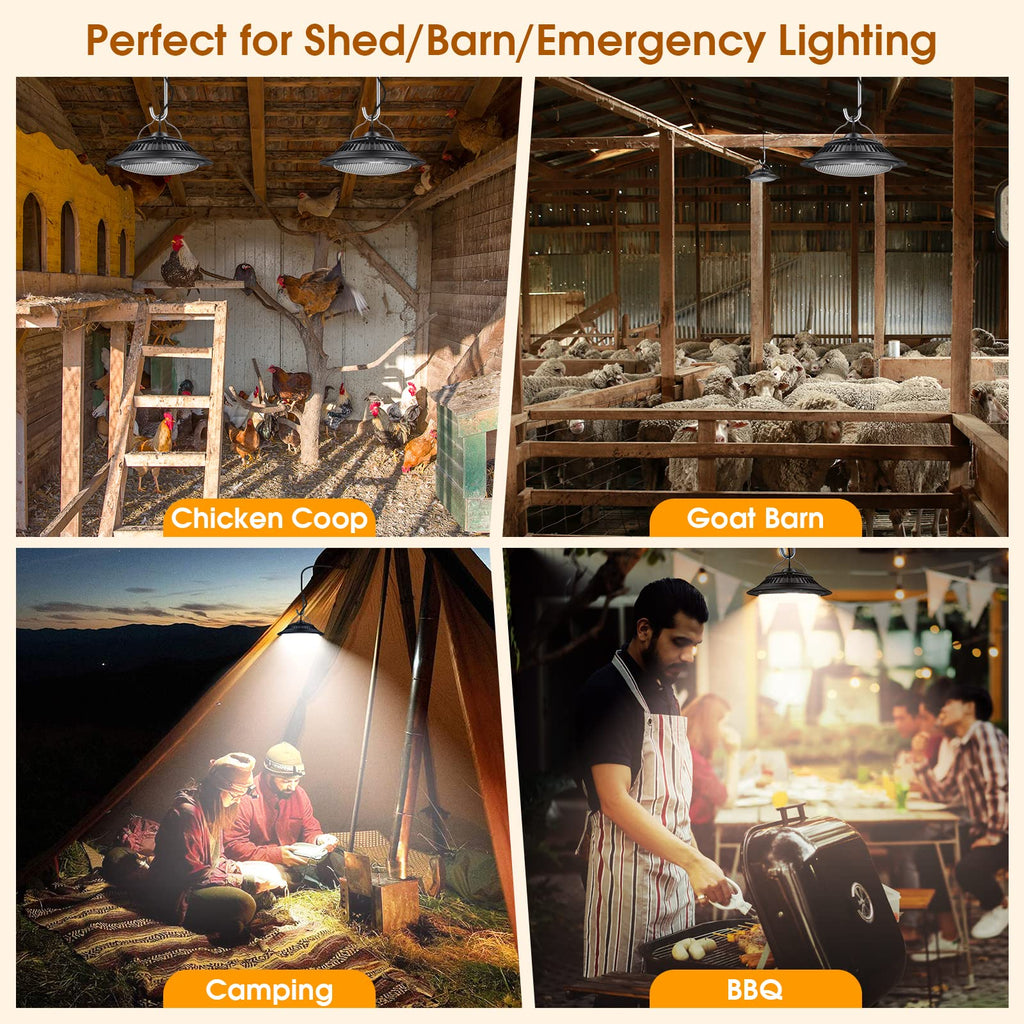 Solar Shed Pendant Light, IP65 Day/Night Dual Head for Barn Gazebo