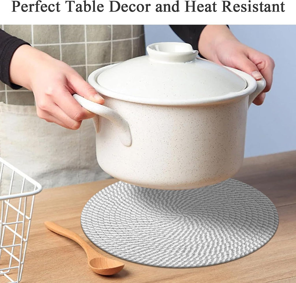 Woven Rope Round Placemats with Coasters, 13inch + 5.2inch - Set of 6