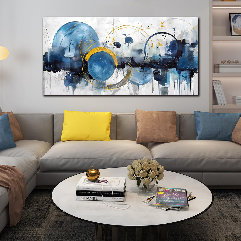 Abstract Canvas Wall-Art - Blue Home Office Wall Decor - Modern Wall Art Large Size Ready to Hang Size 24" x 48"