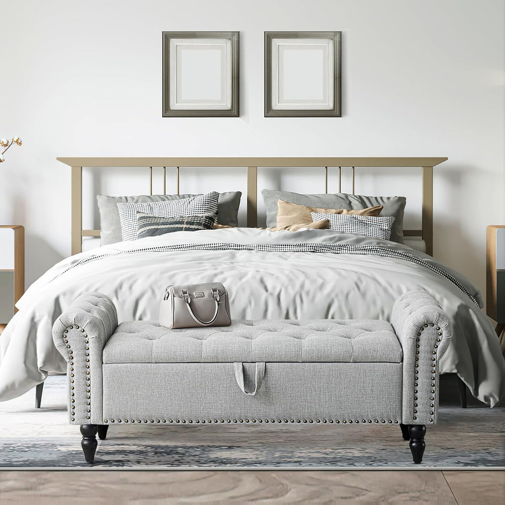 51" Bedroom Bench, End of Bed Bench with Button-Tufted Large Upholstered Storage Bench Ottoman Linen Window Benches