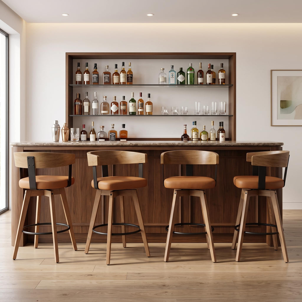 Modern PU Leather Swivel Bar Stools, Brown, Set of 4