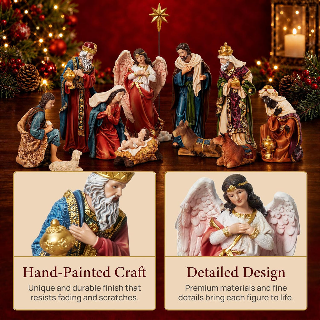 Nativity Sets for Christmas Indoor Set of 13 Pieces 5.9 Inch Tall