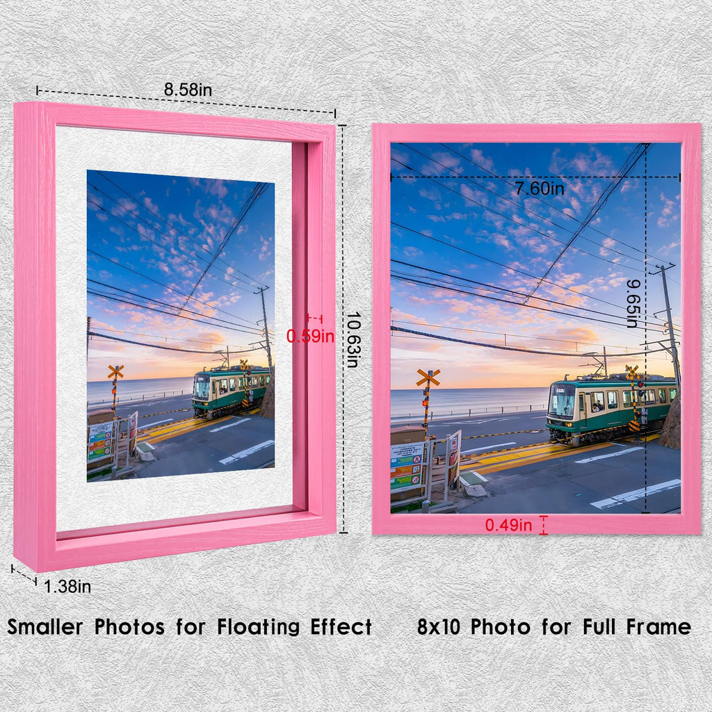 8x10 Floating Frame Set of 2, Double Real Glass Photo Frame for Wall Hanging or Tabletop Standing, Display Any Size
