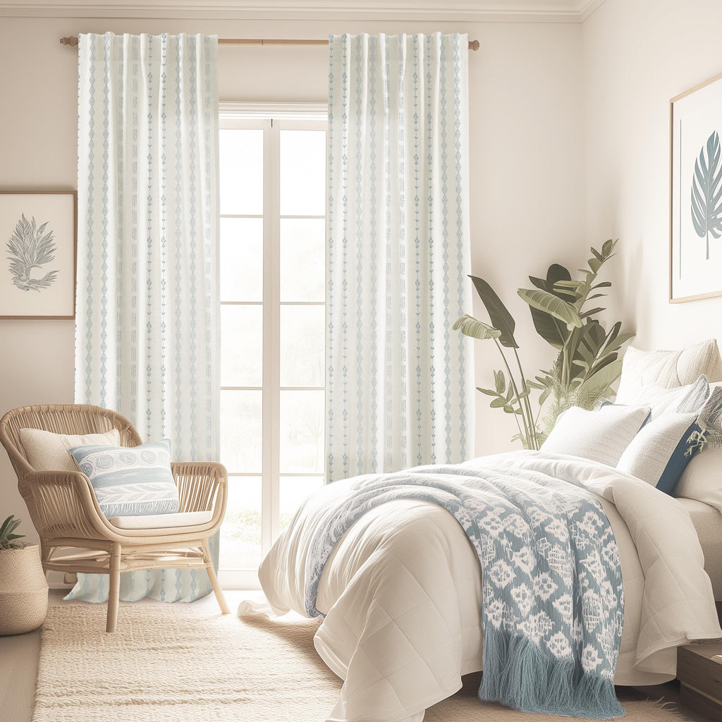 Light Blue Coastal Curtains Living Room Decor, Boho Cowgirl Floral Pattern Sheer Beach Farmhouse Linen Grandmillennial