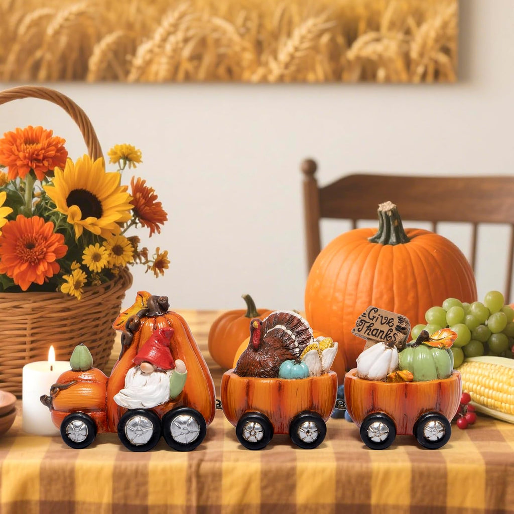 Fall Pumpkin Train Decoration Indoor,Thanksgiving Gnome Centerpiece