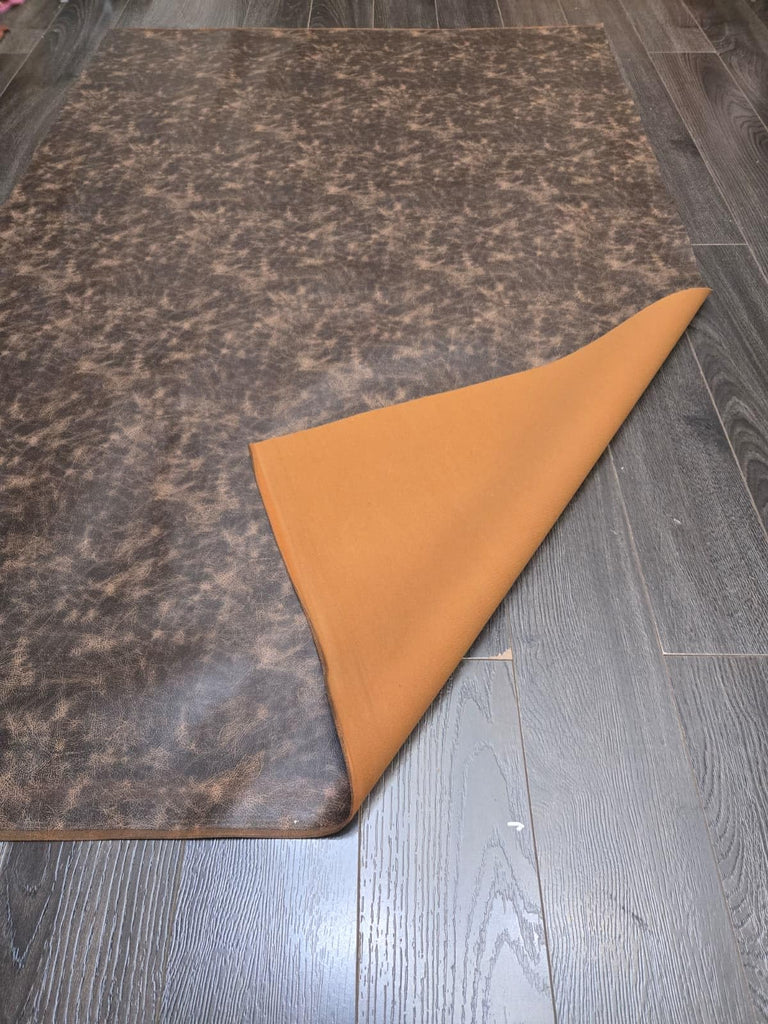 Brown Vintage Distressed Antiqued Faux Leather Fabric PU Peta Approved Vegan Leather by the Yard Synthetic Pleather