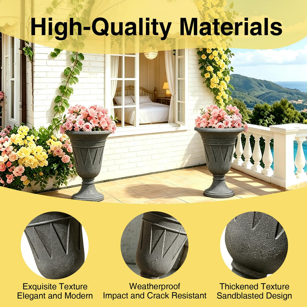 24" Tall Urn Planters for Outdoor Plants Set of 2 - Grey Trophy