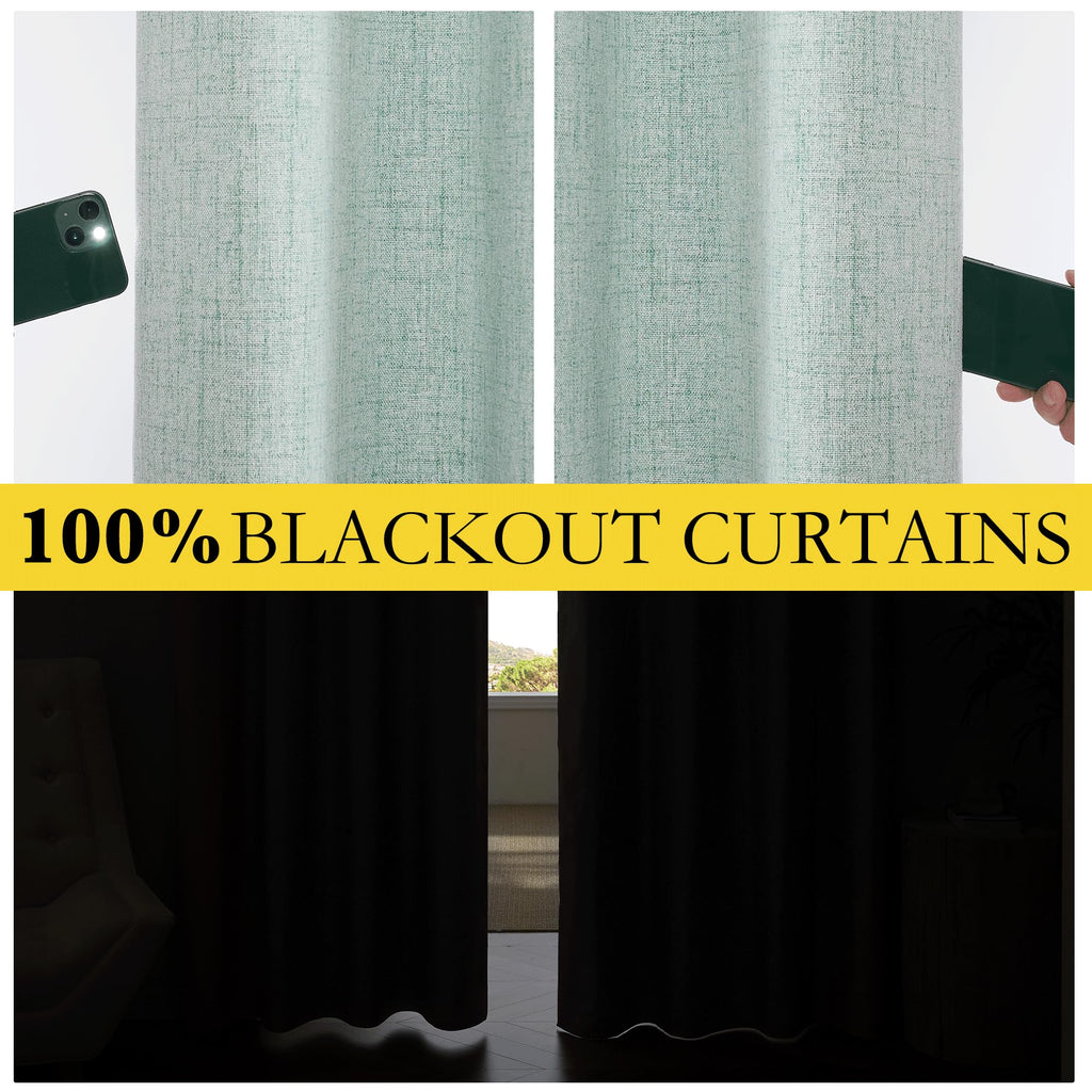 Full Blackout Linen Curtains 102" Length with Thermal Insulated Liner, Farmhouse Style Keep Cool & Warm Large Window