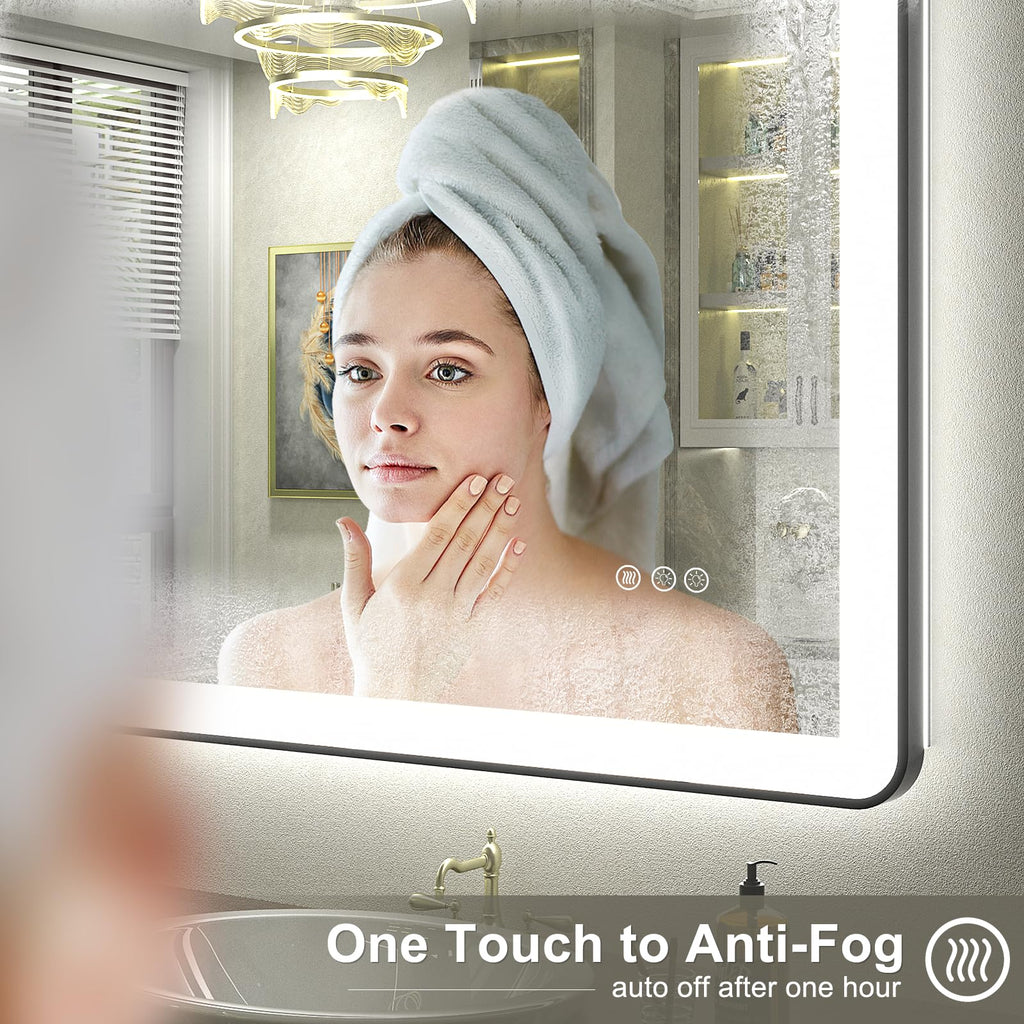 60"x30" LED Lighted Bathroom Mirror for Wall, Large Framed Bathroom Vanity Mirror with Lights, Independent Backlit