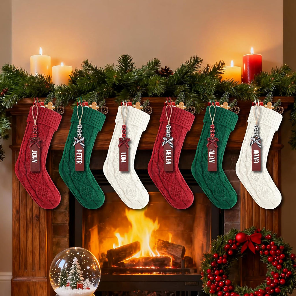 Christmas Stockings, 18 Inches Large Size Cable Knitted Stocking Gifts in Red, White, Green