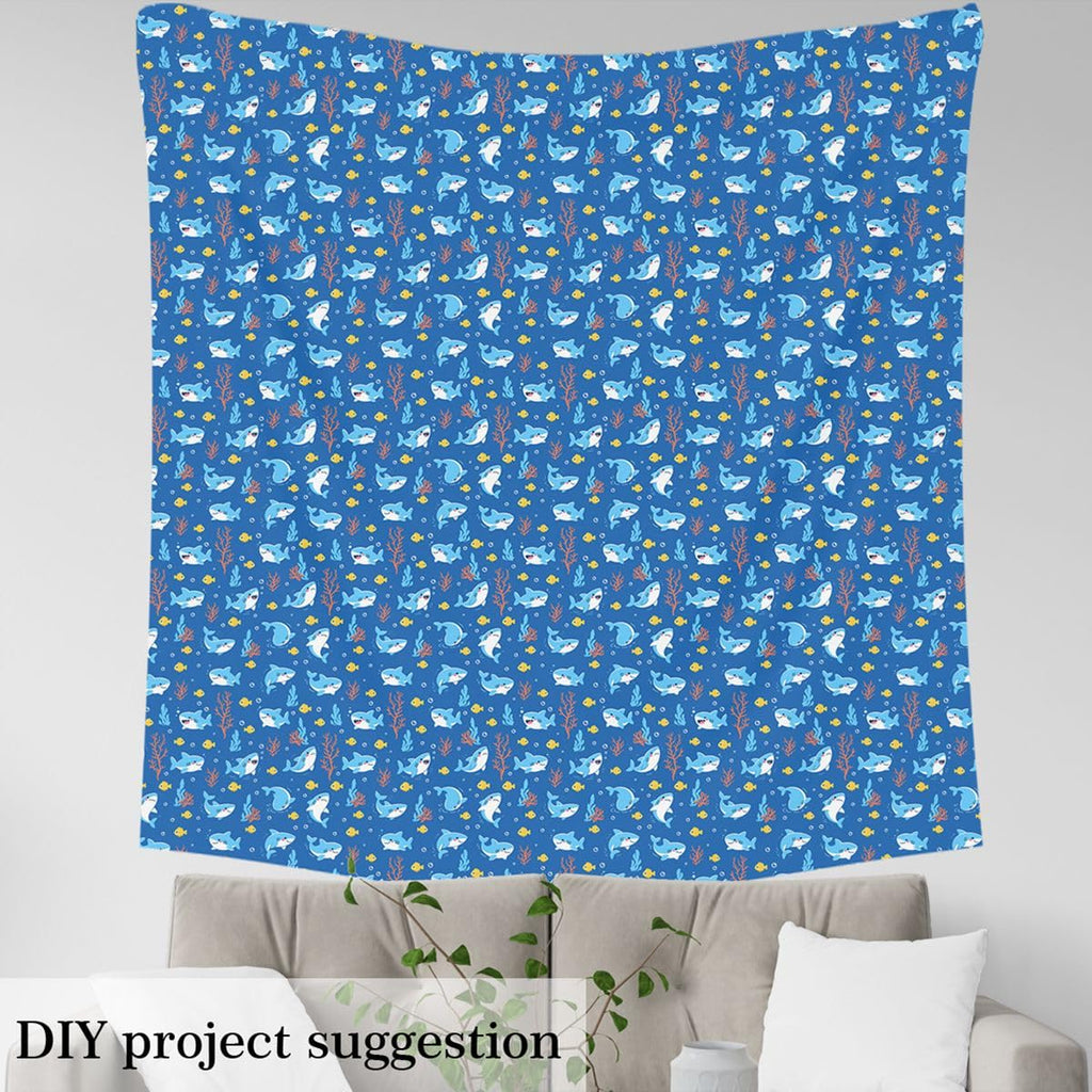 Cute Whale Soft Polyester, Underwater Watercolor Coral Washable Material for Handmade Supplies No Stretch Ocean