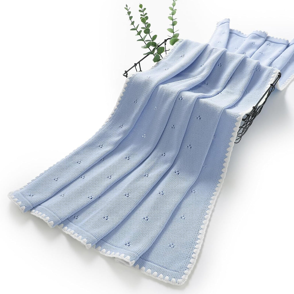 Blanket Knit White Swaddle Receiving Blankets for Boys & Girls Cotton