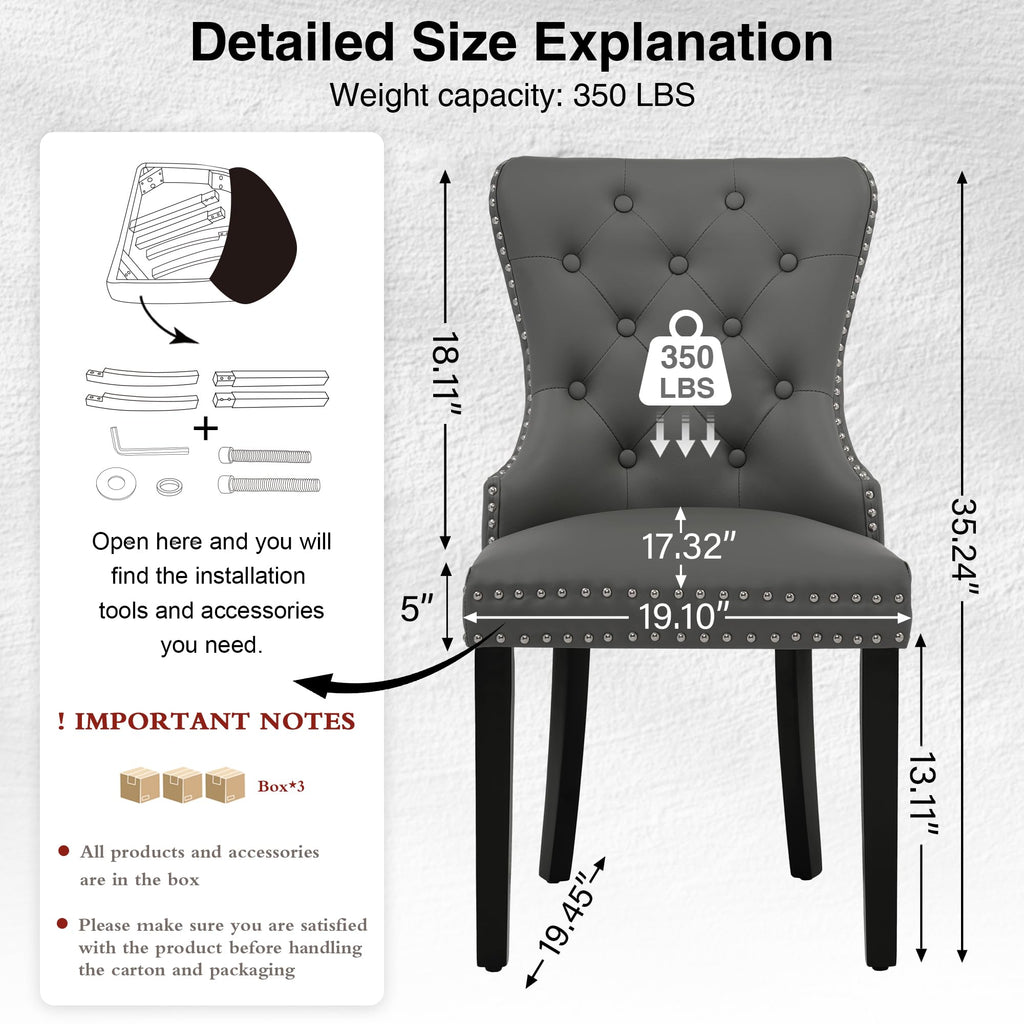 PU Leather Dining Chairs Set of 6, Upholstered Kitchen Chairs, Grey