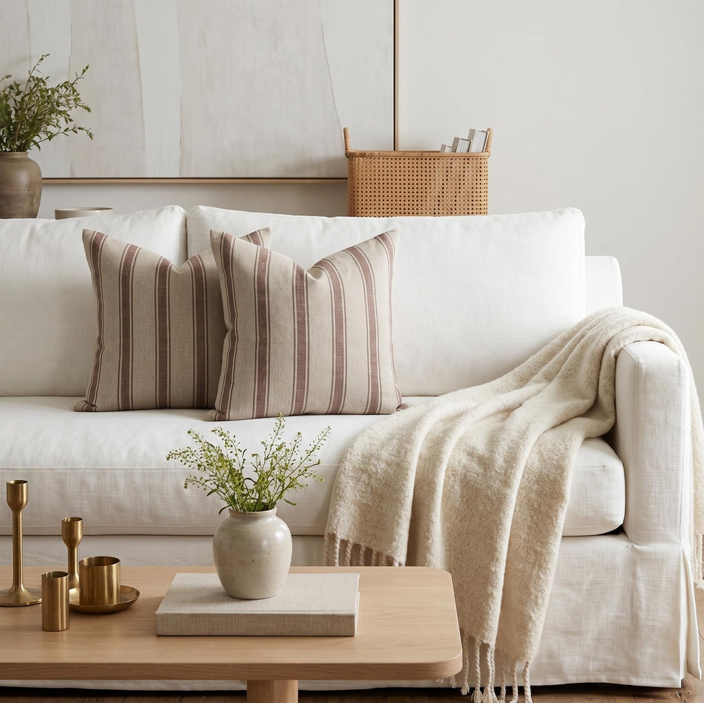 Linen Throw Pillow Covers Stripe Pillow Cover 18x18 inch Spring Decorative Pillow Covers