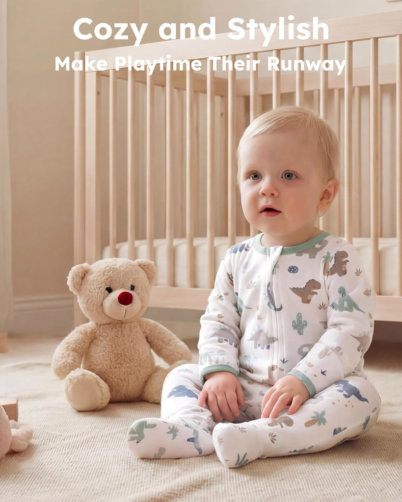 Sleepers 100% Cotton Footie Pajamas, 0-3 3-6 with Way Zipper, 2pcs PJs Baby Boy Clothes