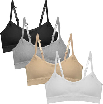 Girls Padded Training Bra Pack - Crop Cami Training Bras for Girls. Seamless Bra Design with Removable Padding