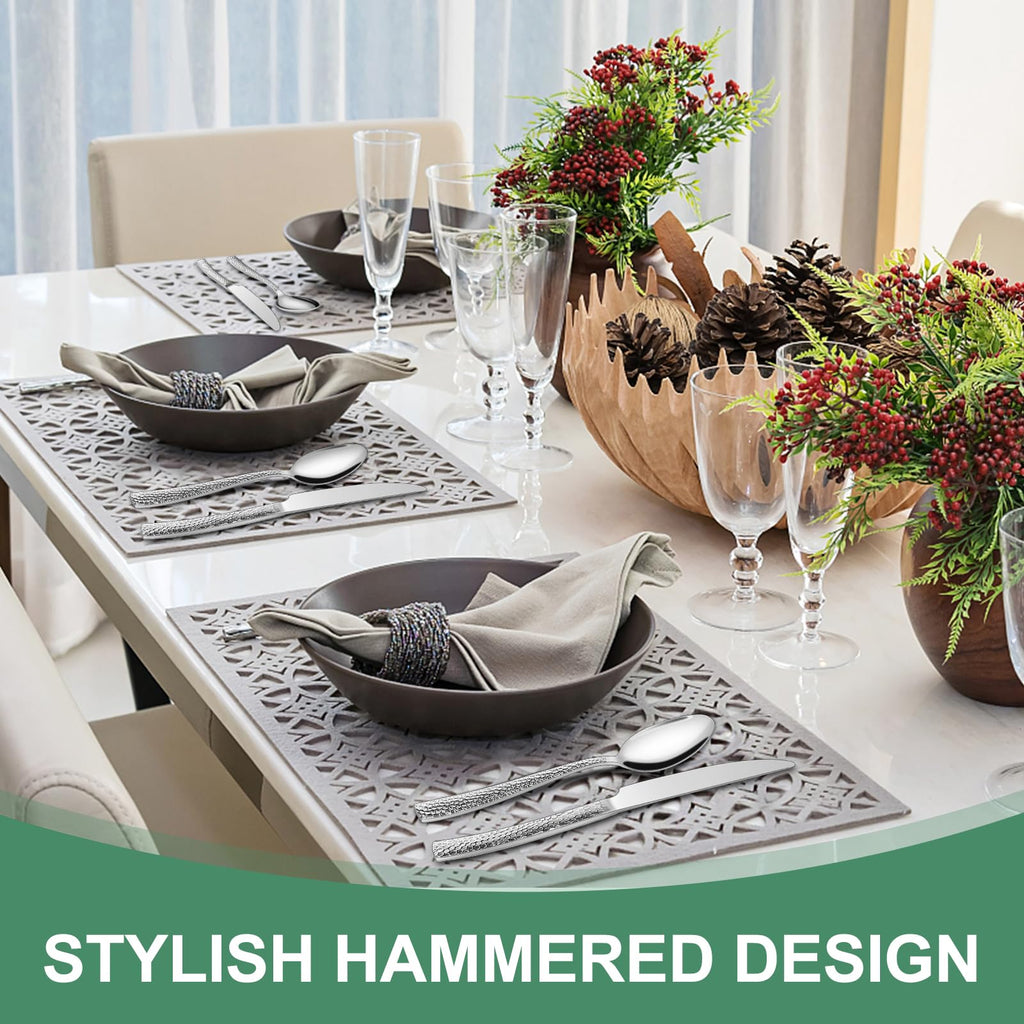 Hammered Silverware Set, 40-Piece Stainless Steel Wave Flatware Set for 8, Food-Grade Tableware Cutlery Set, Utensil