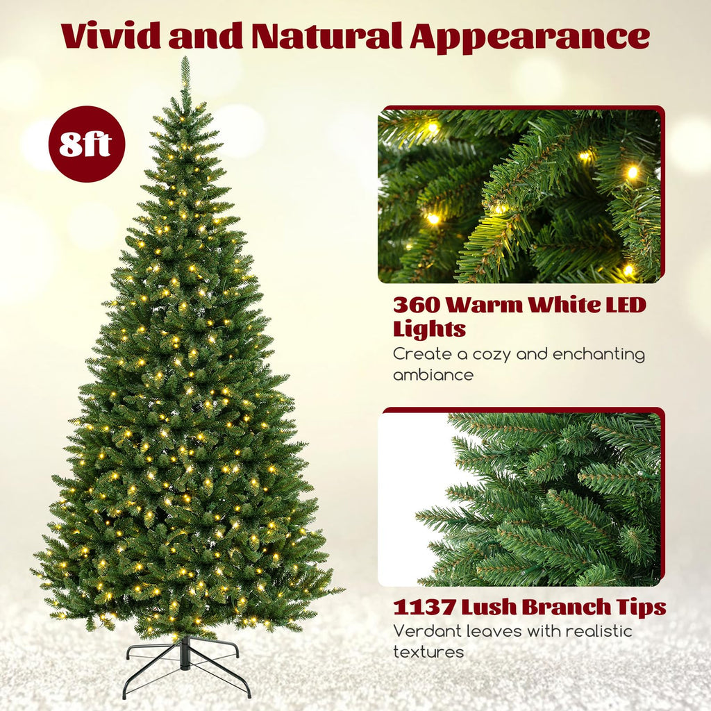 8 FT Pre-Lit Corner Christmas Tree w/ 360 Warm White LED Lights