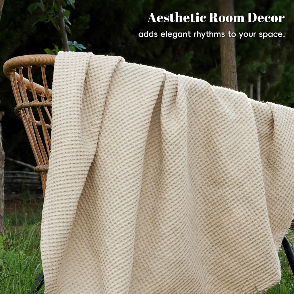 100% Cotton Waffle Blanket Lightweight Breathable, Linen/Stone