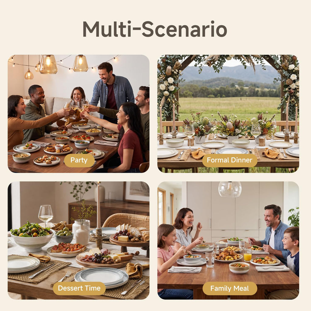 Stoneware Dinnerware Set for 6, 18-Piece Ceramic Plates & Bowls