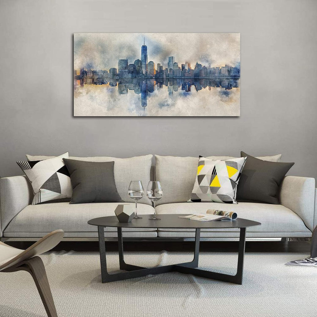 Extra Large New York Skyline Wall Art Abstract City Reflection Canvas Picture Print Modern Gray Canvas Artwork