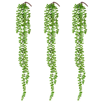 3PCS Artificial Succulents Hanging Plants, 27.5 Inch Fake String of Pearls Greenery Plants 5 Branches for Fall Home